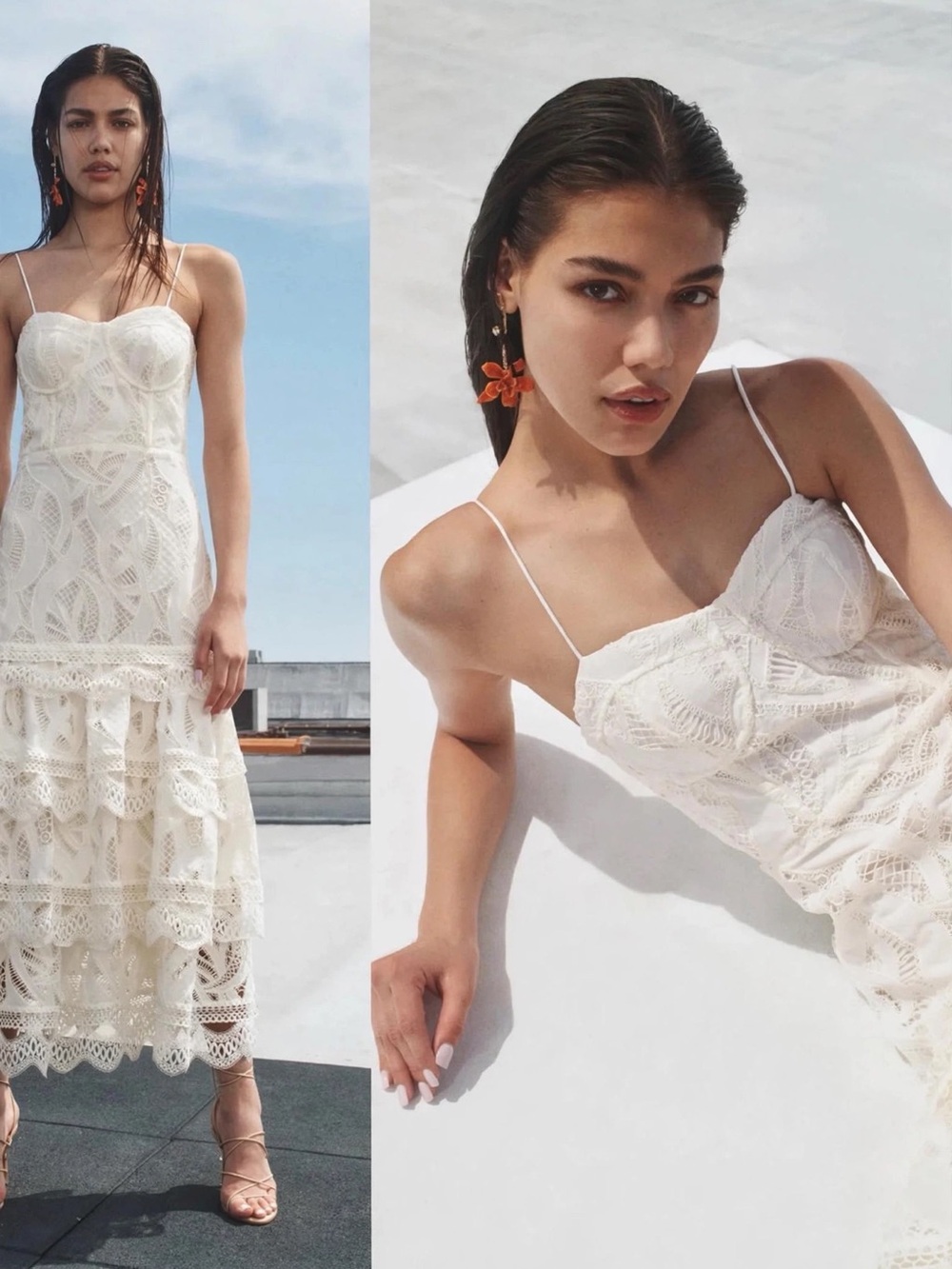 PatBO Cream Lace Midi Dress